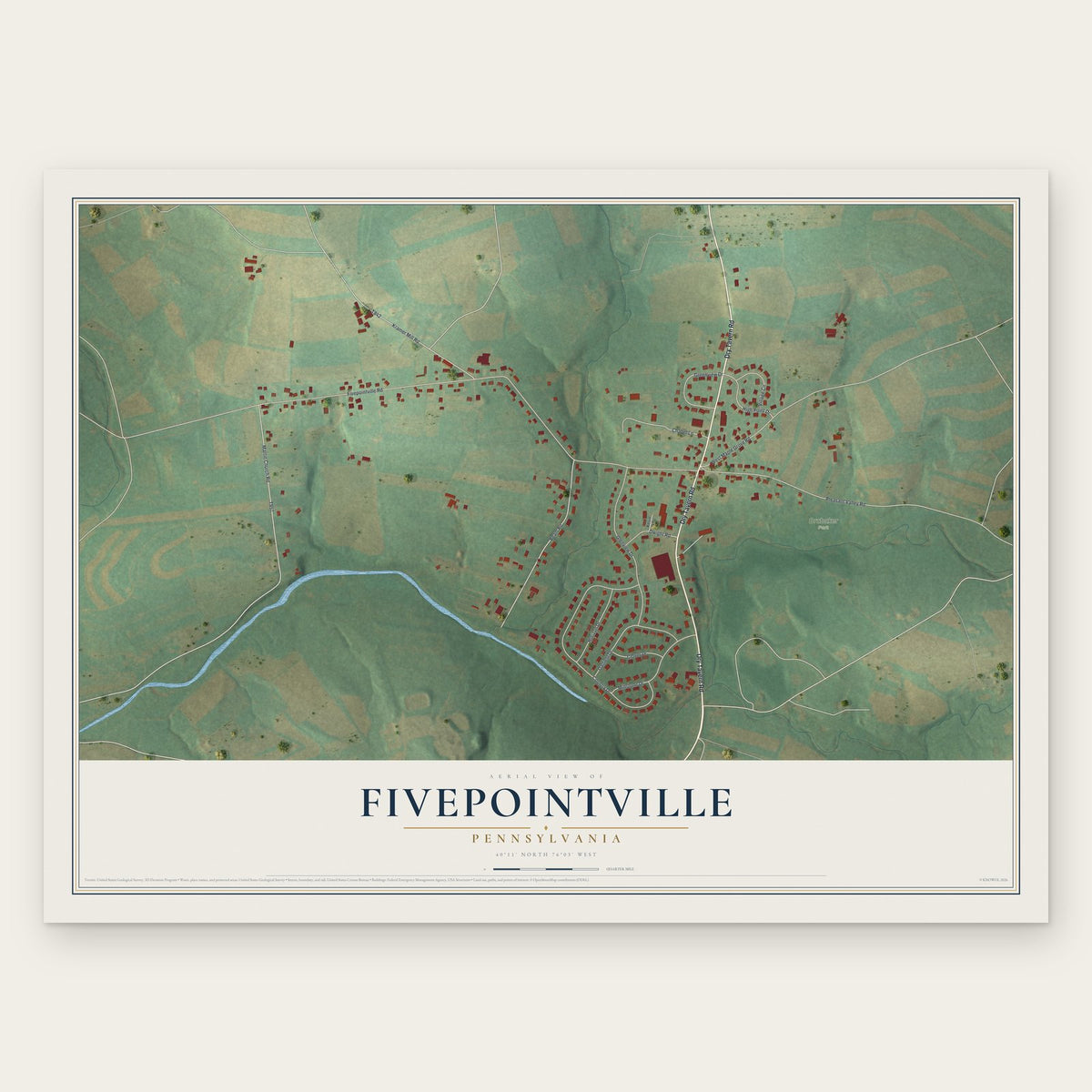 Fivepointville, Pennsylvania map print, the full design