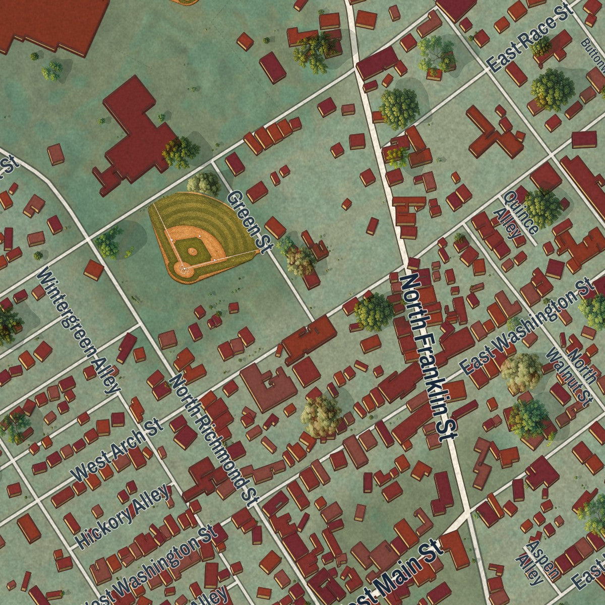 Close-up of the map of Fleetwood, Pennsylvania print showing street and building detail