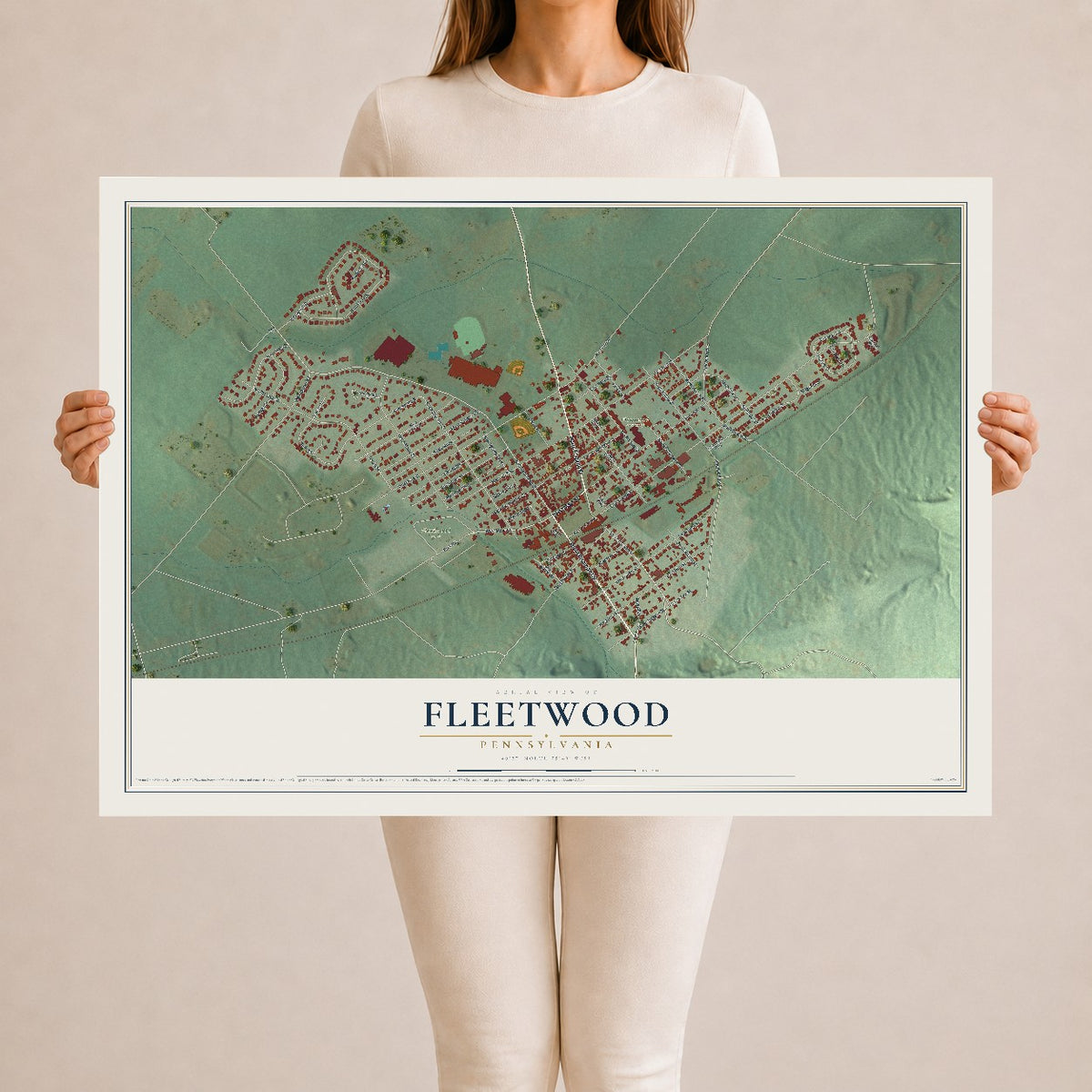 Map of Fleetwood, Pennsylvania, 24 x 36 inch unframed archival matte print