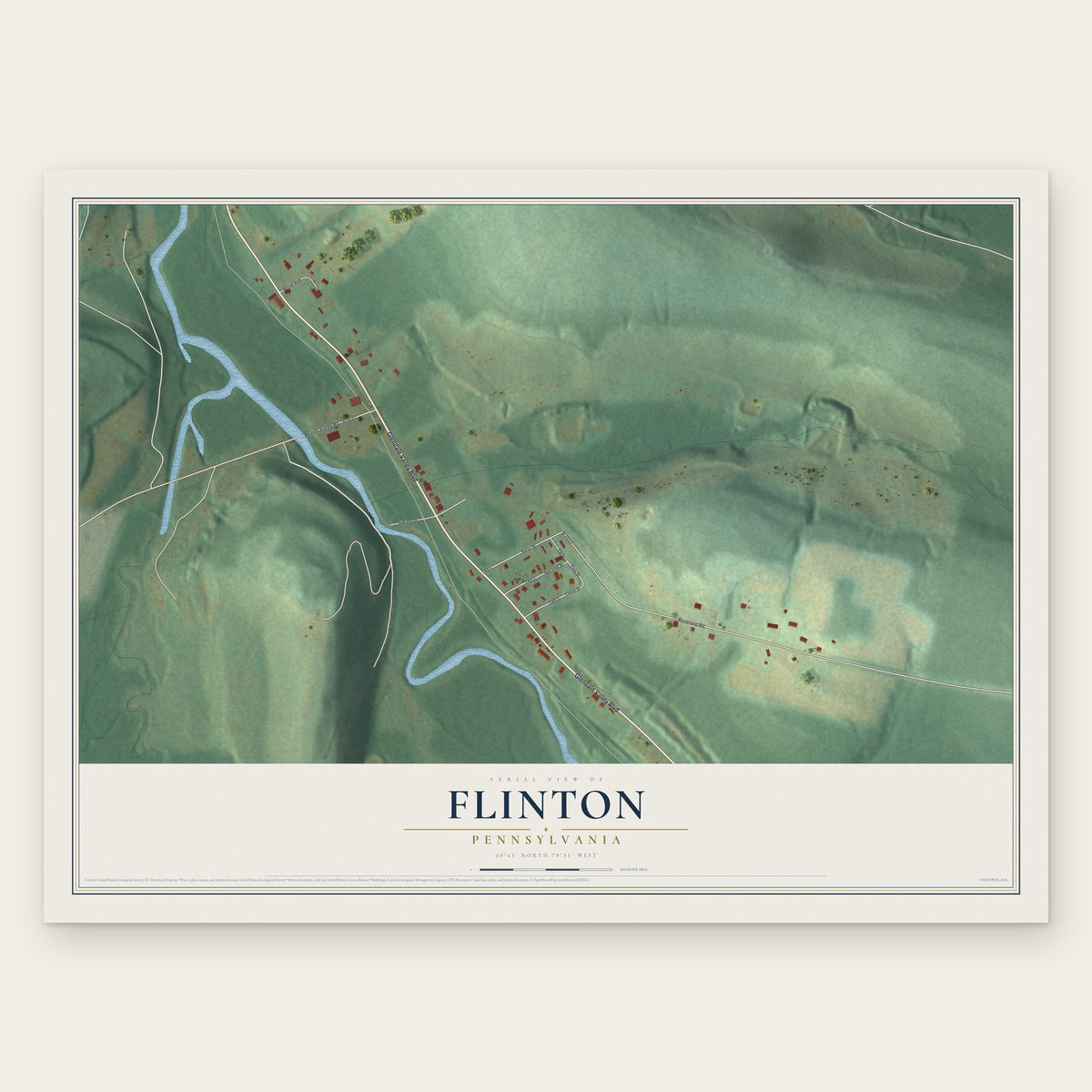 Flinton, Pennsylvania map print, the full design