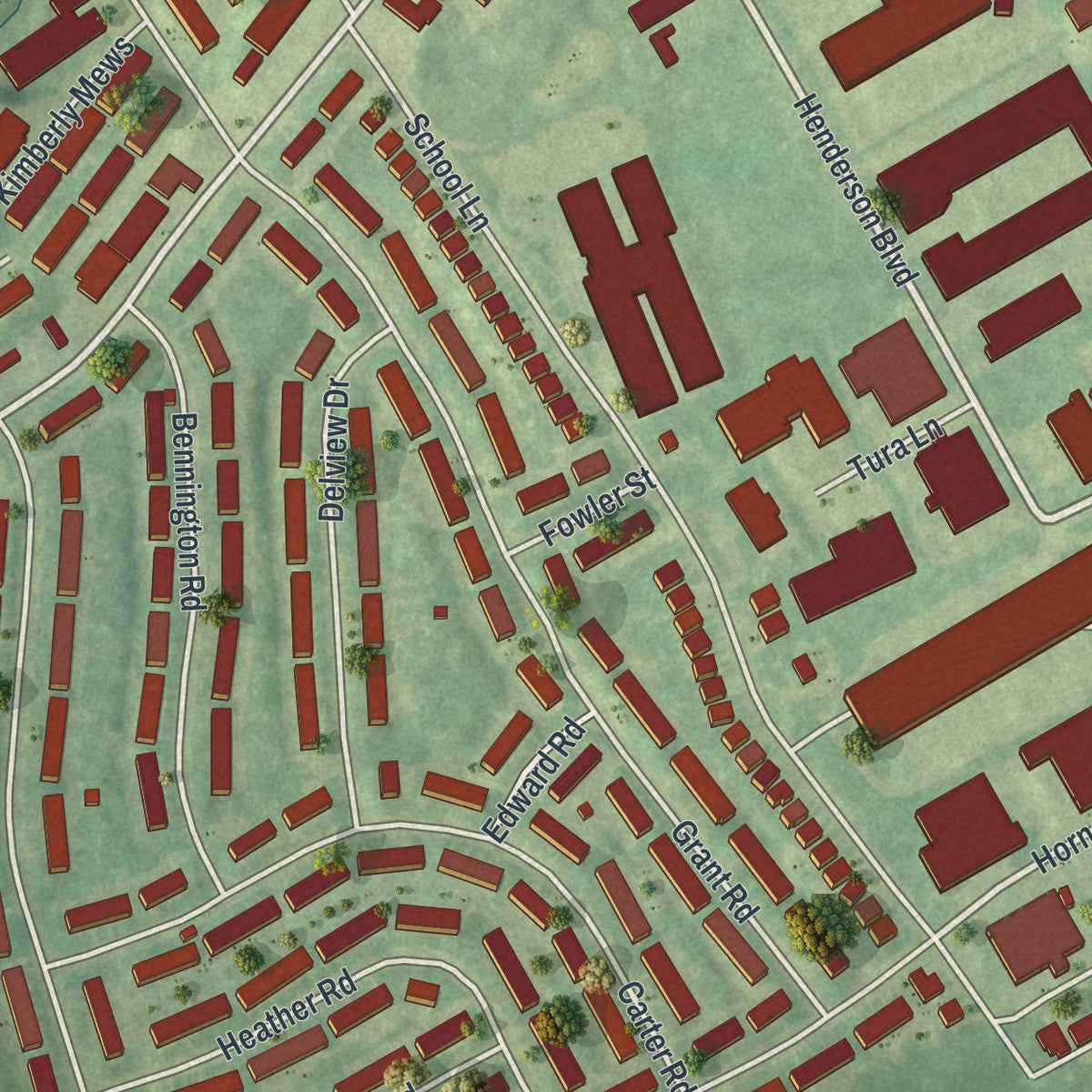Close-up of the map of Folcroft, Pennsylvania print showing street and building detail