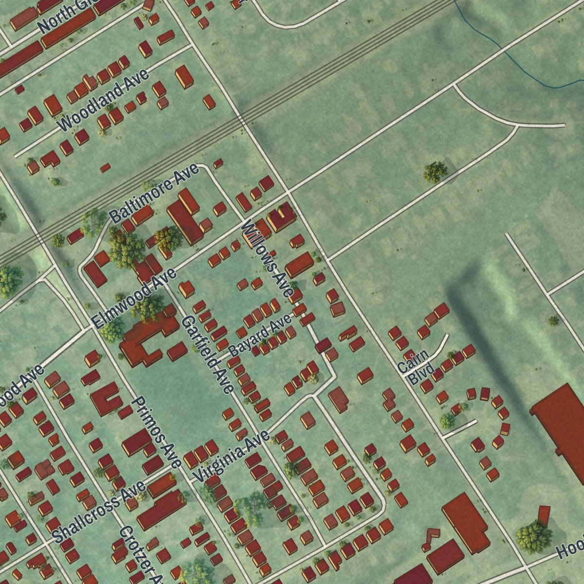 Second close-up of the map of Folcroft, Pennsylvania print showing more streets and buildings