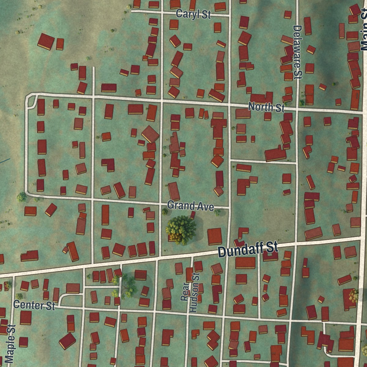 Close-up of the map of Forest City, Pennsylvania print showing street and building detail