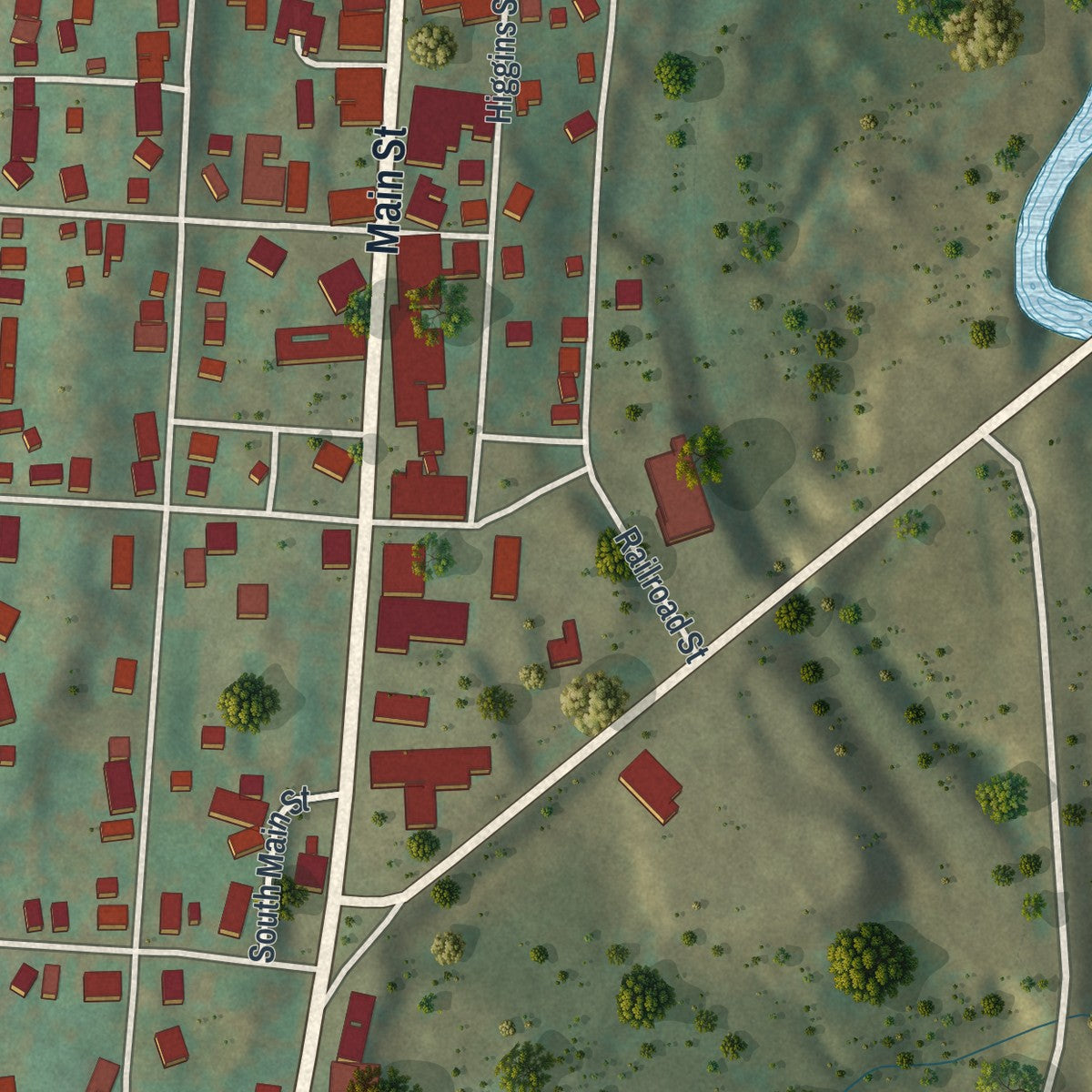 Second close-up of the map of Forest City, Pennsylvania print showing more streets and buildings