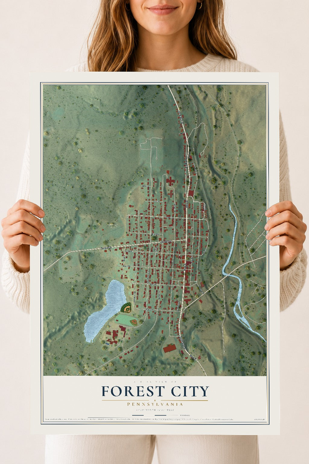 Map of Forest City, Pennsylvania, 18 x 24 inch unframed archival matte print