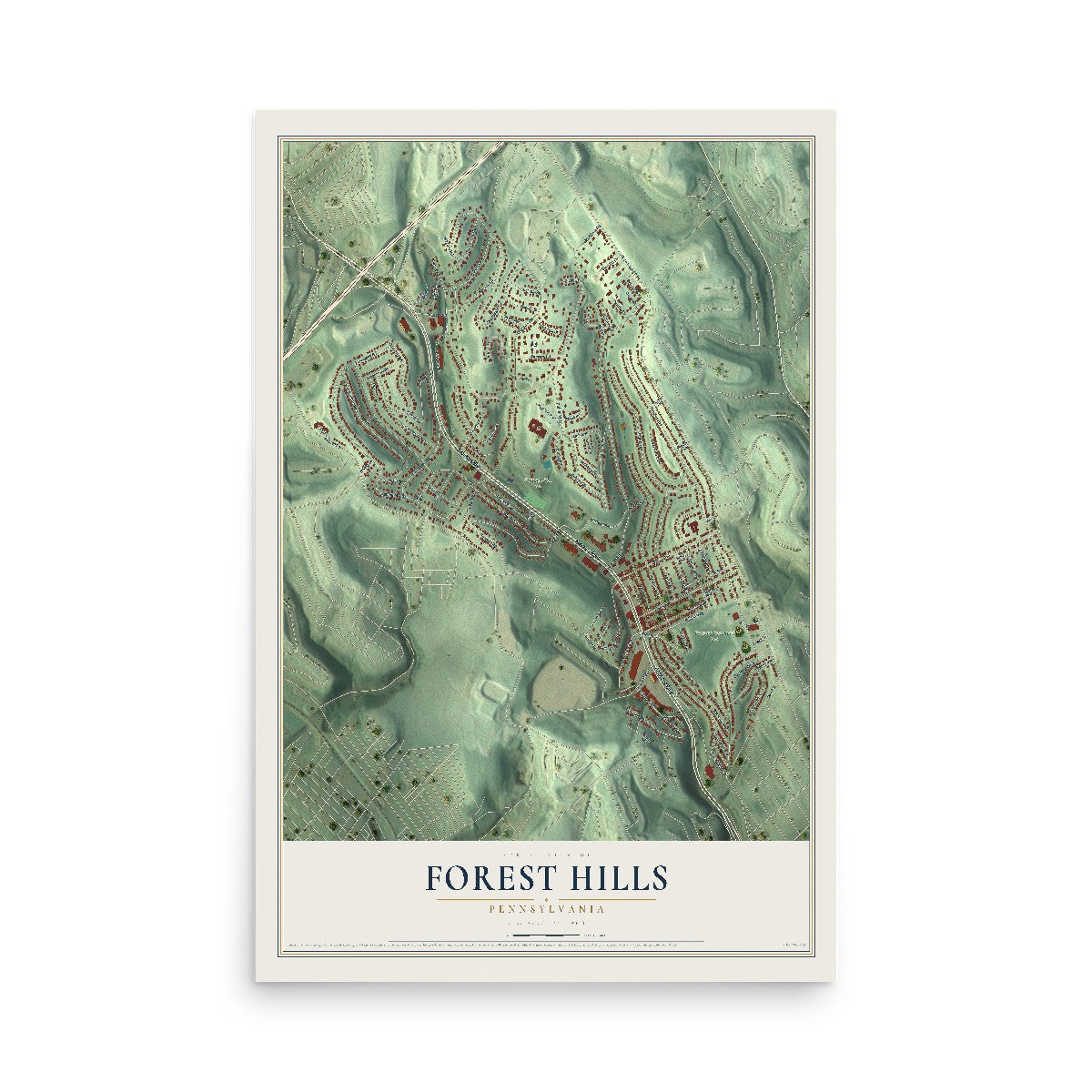 Map of Forest Hills, Pennsylvania, 12 x 18 inch unframed archival matte print