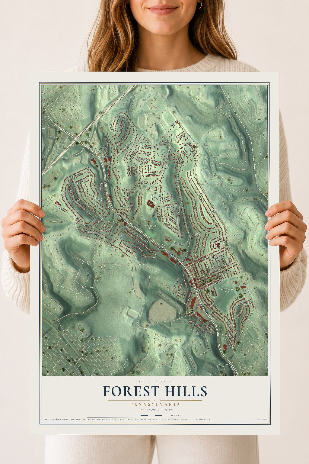 Map of Forest Hills, Pennsylvania, 18 x 24 inch unframed archival matte print