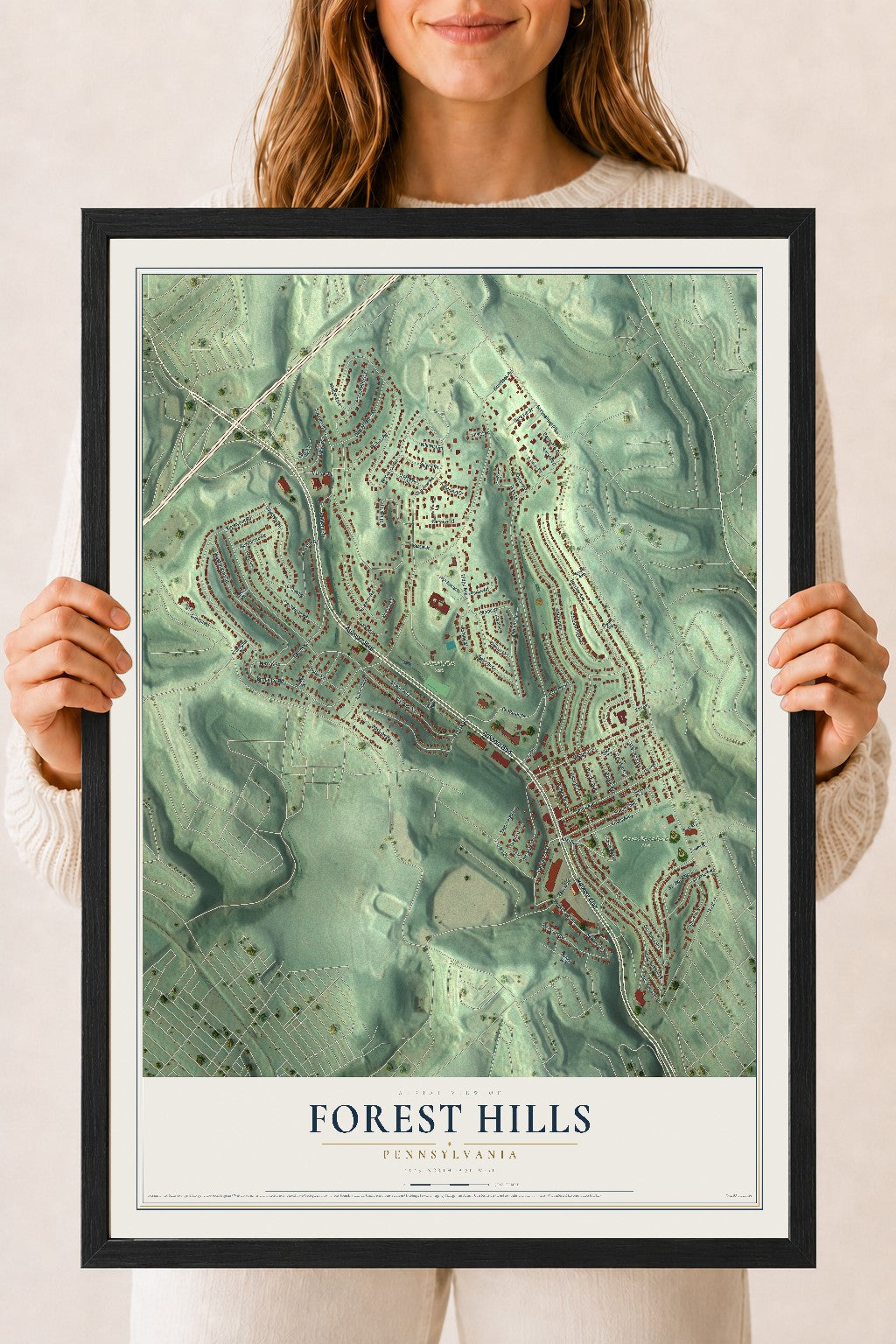 Map of Forest Hills, Pennsylvania, 18 x 24 inch print in a black wood frame