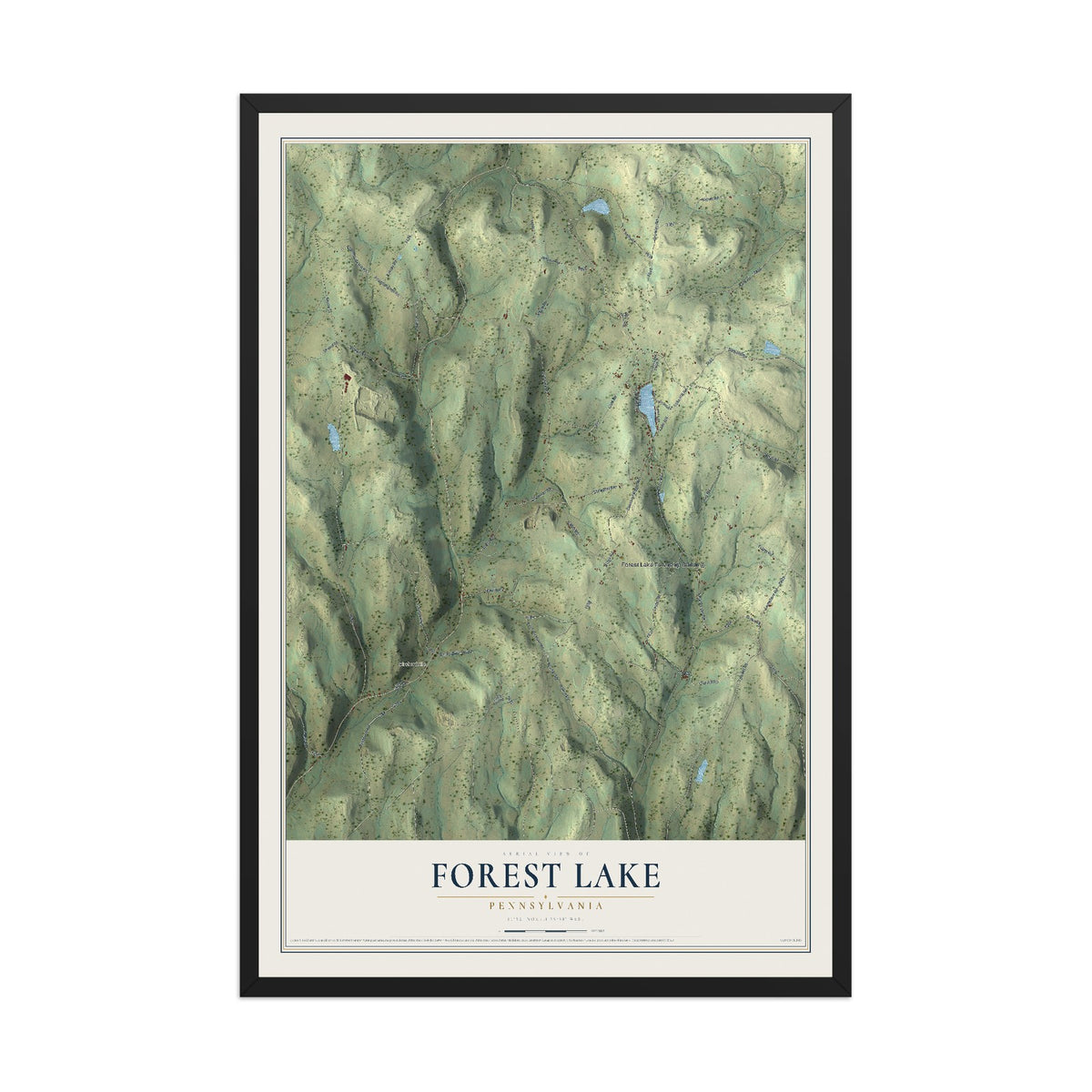 Map of Forest Lake, Pennsylvania, 12 x 18 inch print in a black wood frame