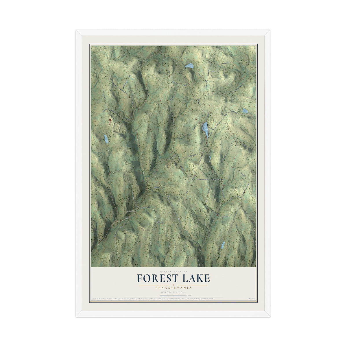 Map of Forest Lake, Pennsylvania, 12 x 18 inch print in a white wood frame
