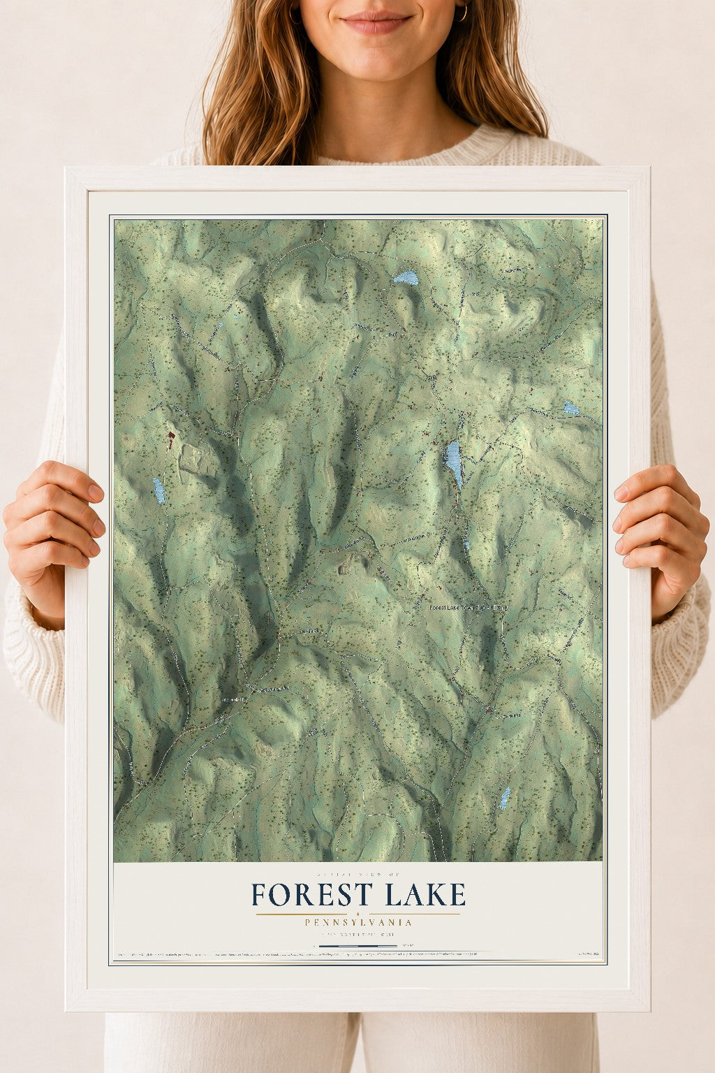 Map of Forest Lake, Pennsylvania, 18 x 24 inch print in a white wood frame