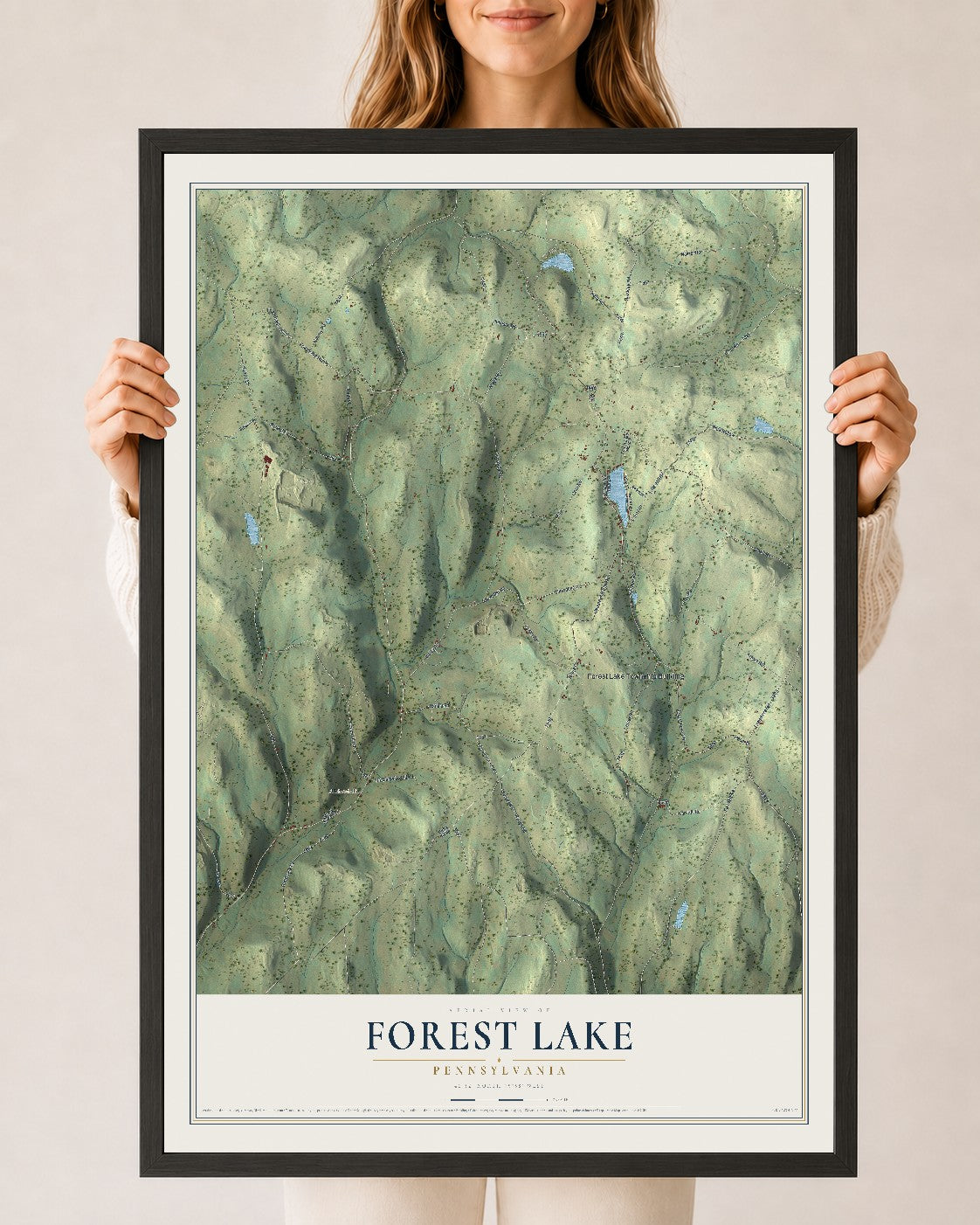 Map of Forest Lake, Pennsylvania, 24 x 36 inch print in a black wood frame