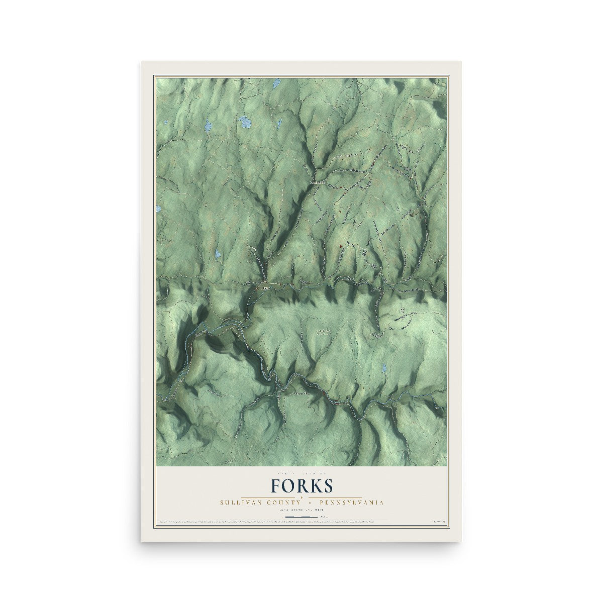Map of Forks, Sullivan County, Pennsylvania, 12 x 18 inch unframed archival matte print