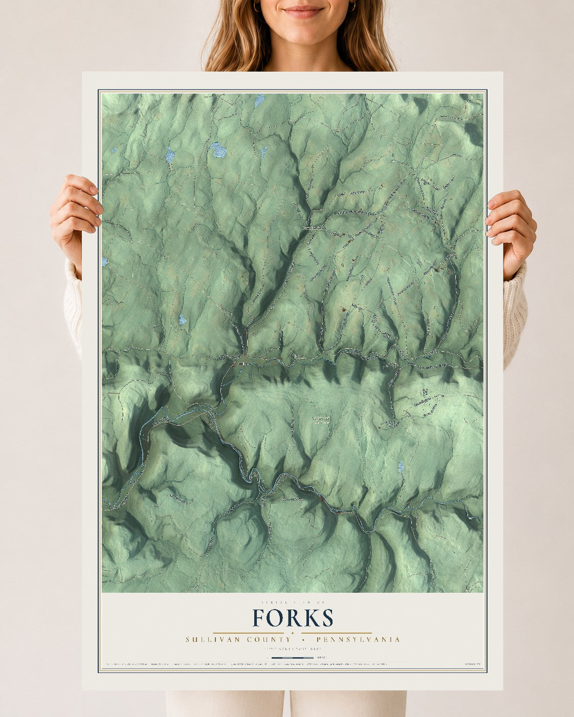 Map of Forks, Sullivan County, Pennsylvania, 24 x 36 inch unframed archival matte print