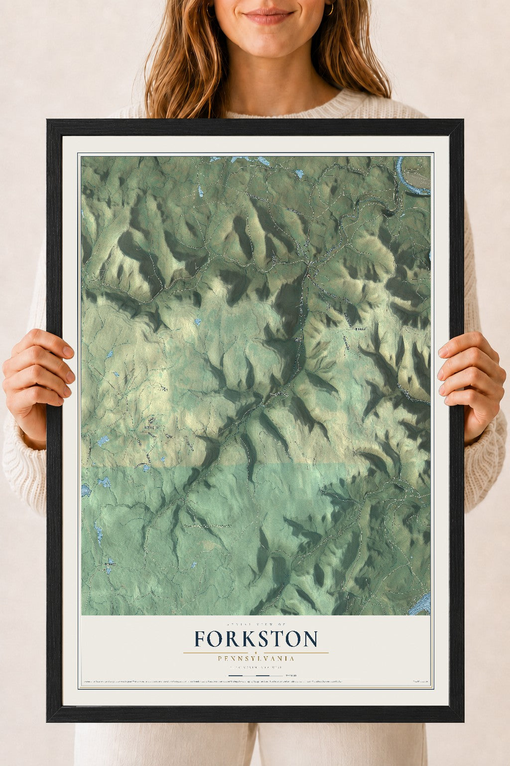 Map of Forkston, Pennsylvania, 18 x 24 inch print in a black wood frame