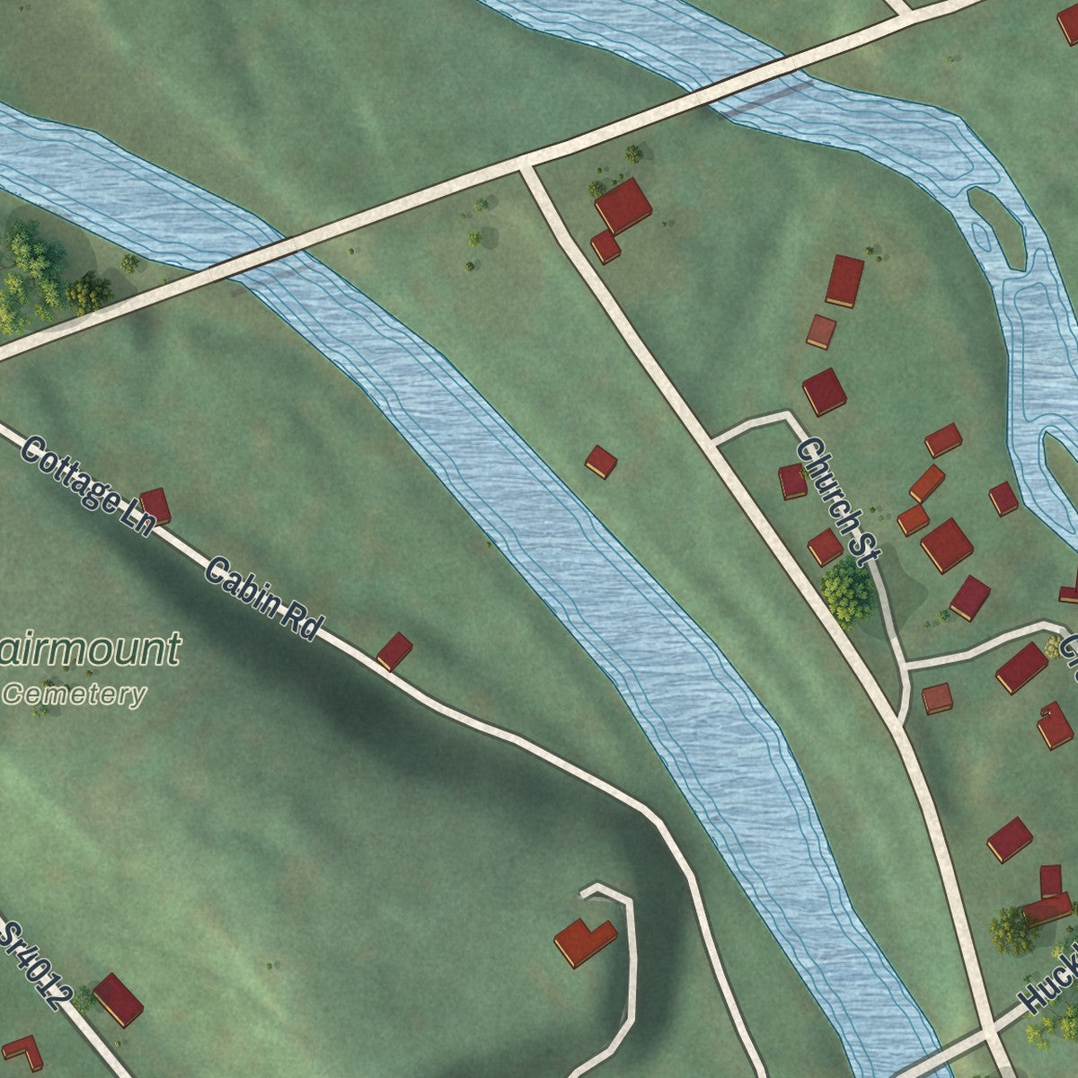 Close-up of the map of Forksville, Pennsylvania print showing street and building detail