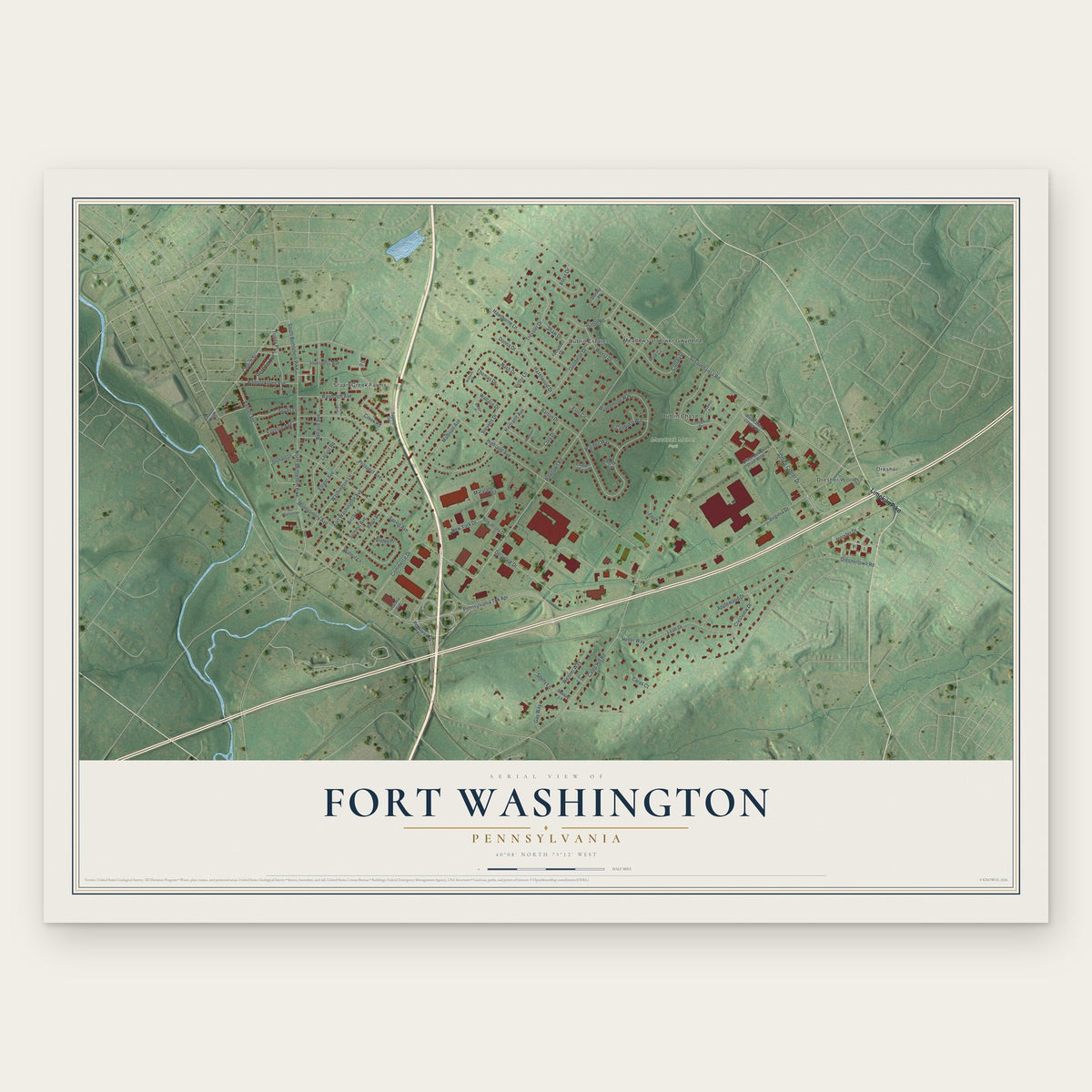 Fort Washington, Pennsylvania map print, the full design