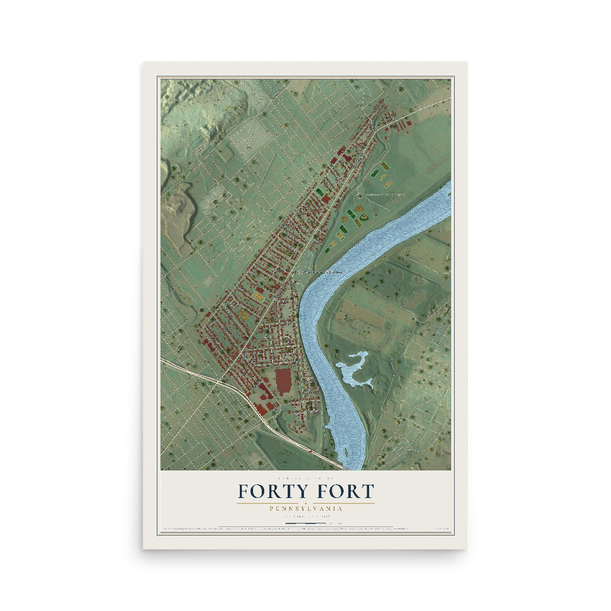 Map of Forty Fort, Pennsylvania, 12 x 18 inch unframed archival matte print