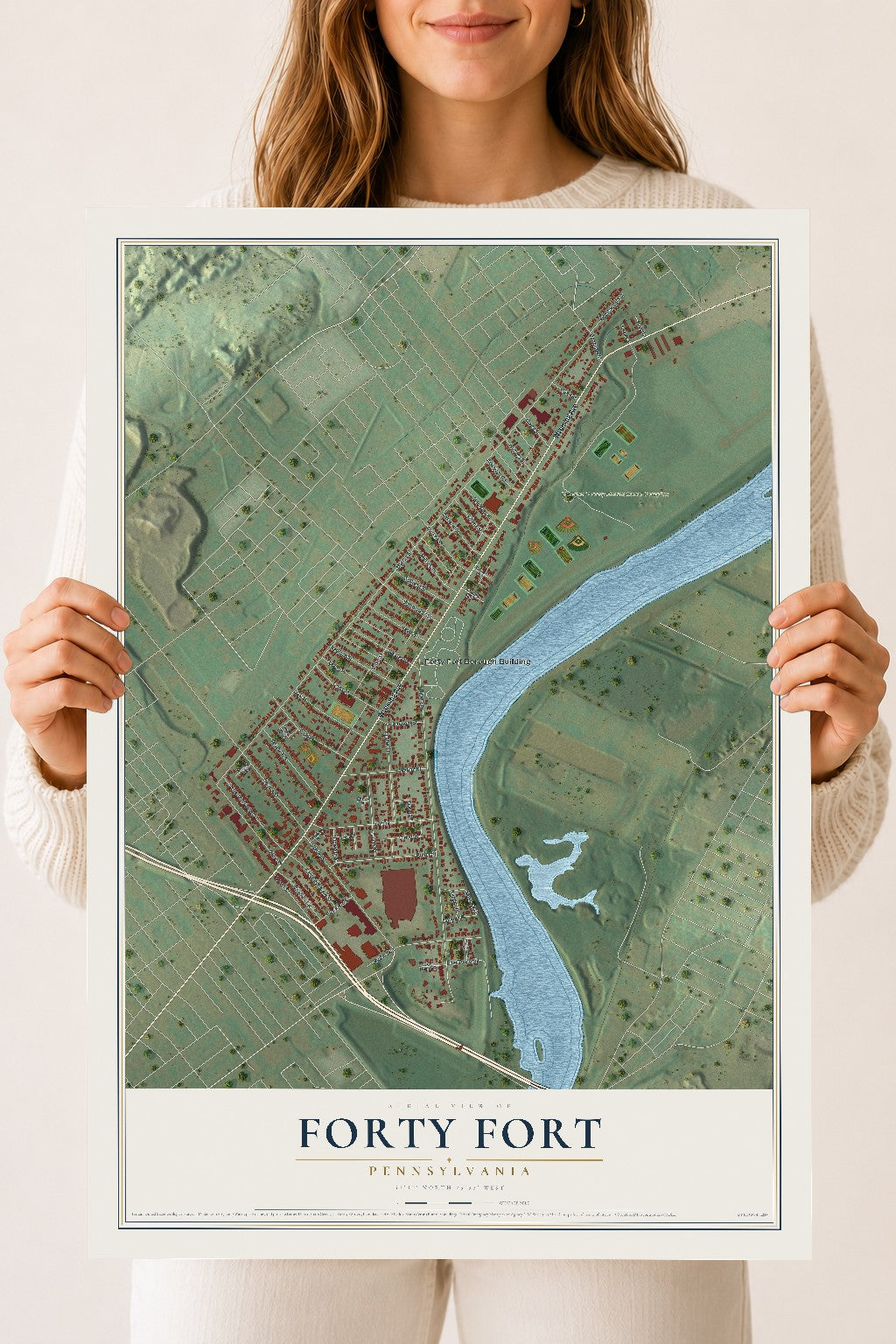 Map of Forty Fort, Pennsylvania, 18 x 24 inch unframed archival matte print