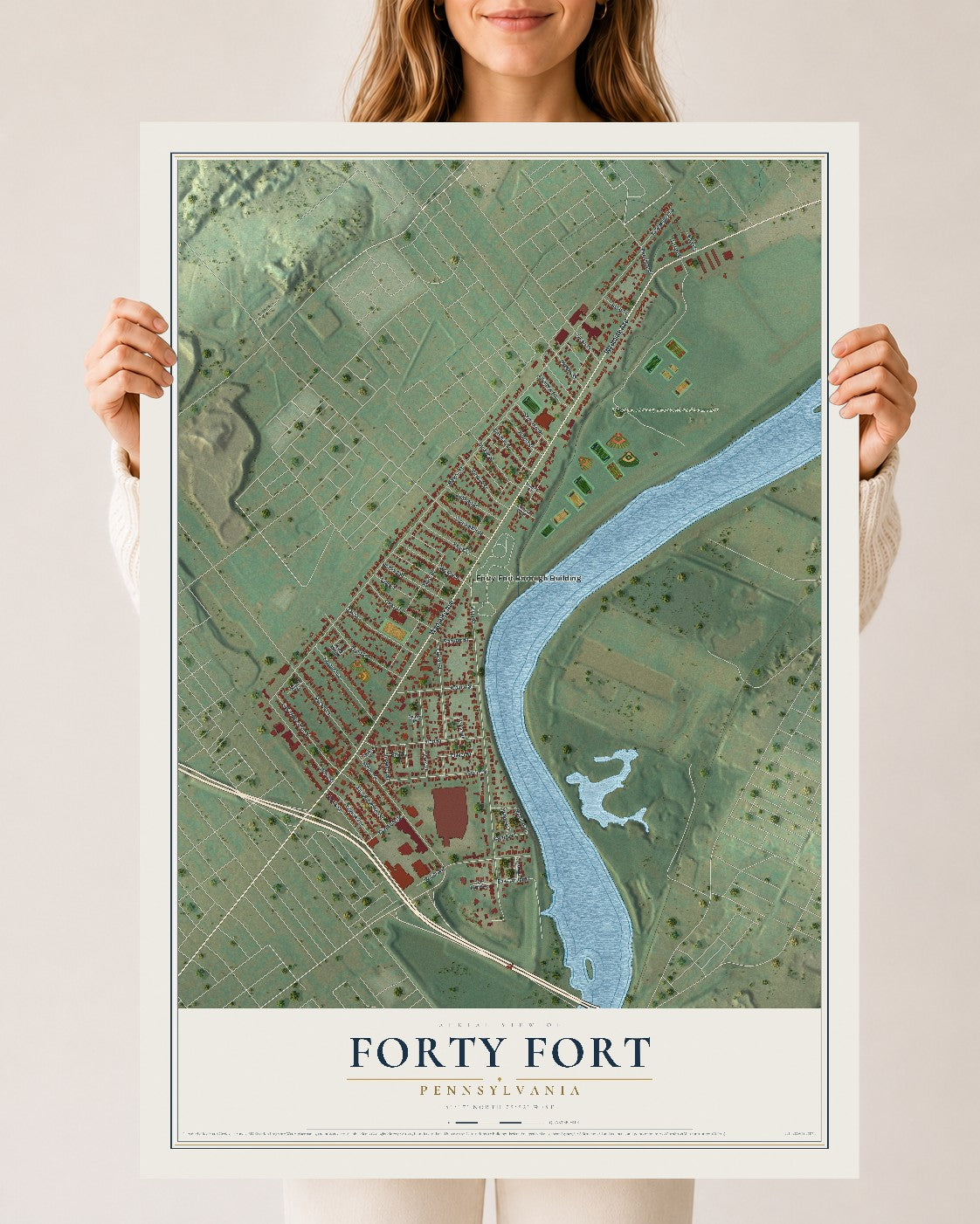 Map of Forty Fort, Pennsylvania, 24 x 36 inch unframed archival matte print
