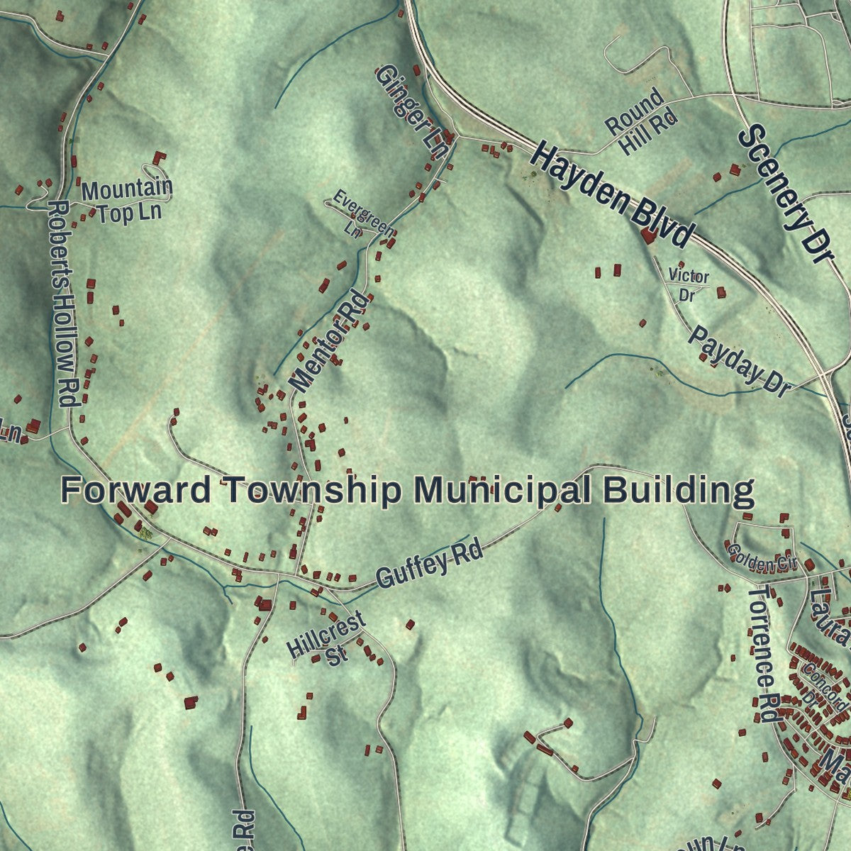 Second close-up of the map of Forward, Allegheny County, Pennsylvania print showing more streets and buildings