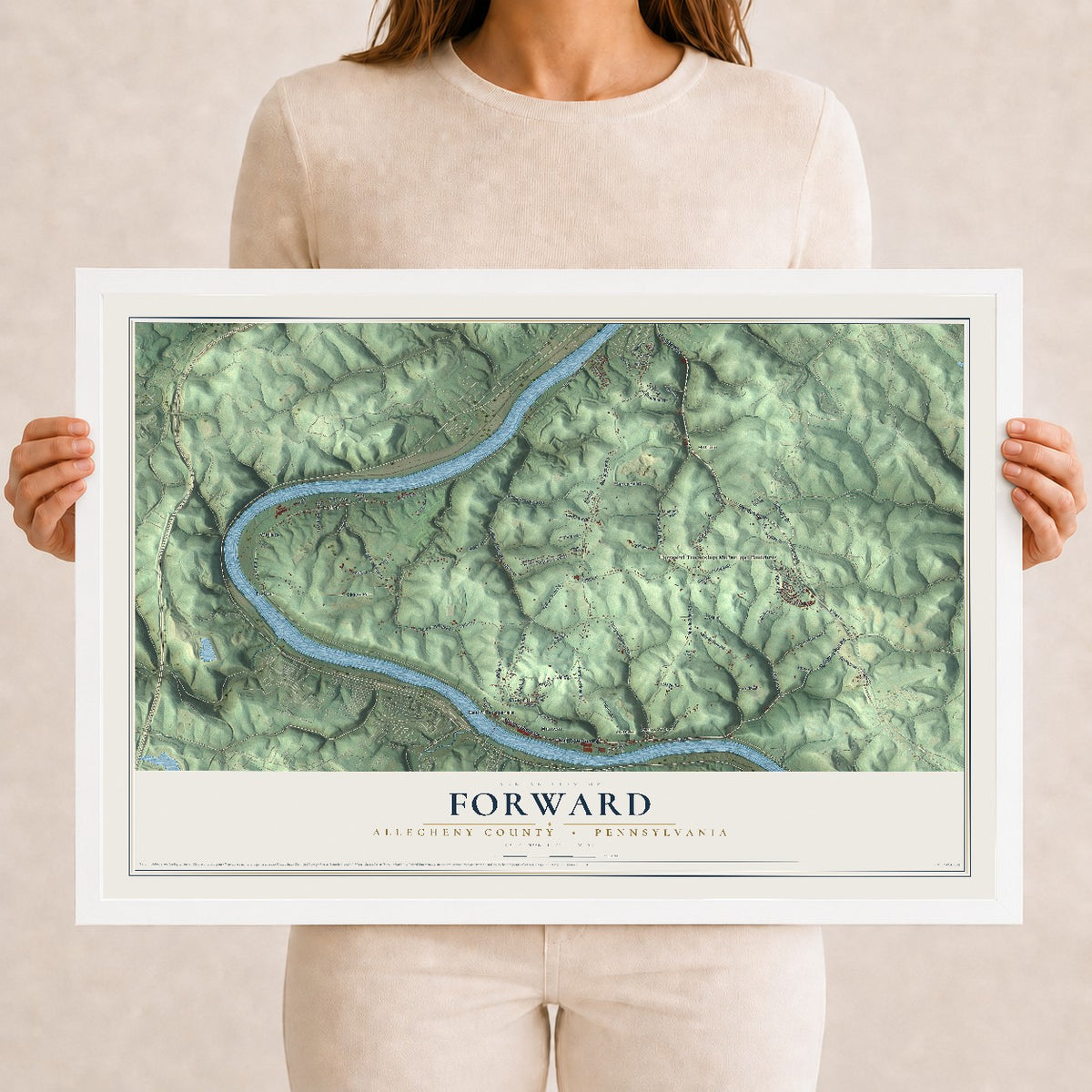 Map of Forward, Allegheny County, Pennsylvania, 12 x 18 inch print in a white wood frame