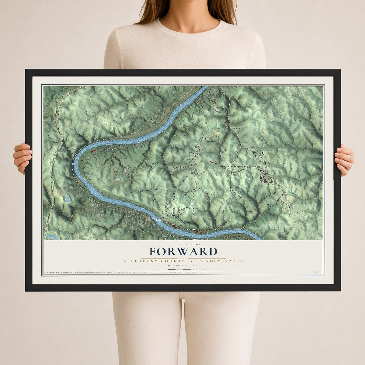 Map of Forward, Allegheny County, Pennsylvania, 24 x 36 inch print in a black wood frame