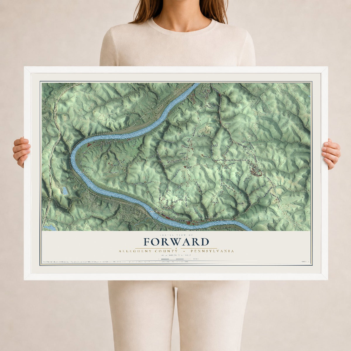 Map of Forward, Allegheny County, Pennsylvania, 24 x 36 inch print in a white wood frame