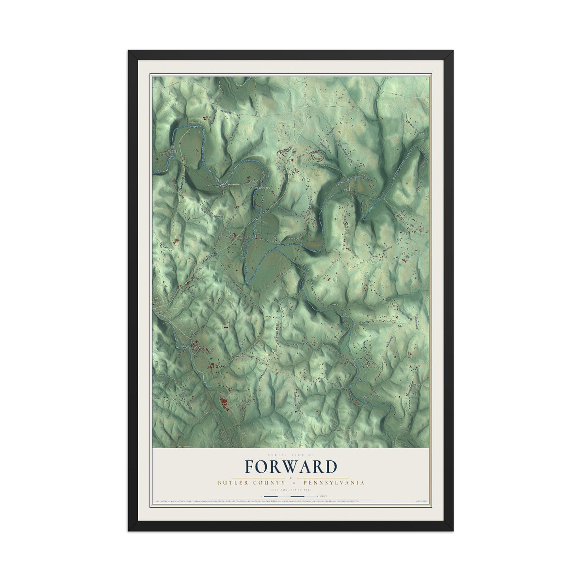 Map of Forward, Butler County, Pennsylvania, 12 x 18 inch print in a black wood frame