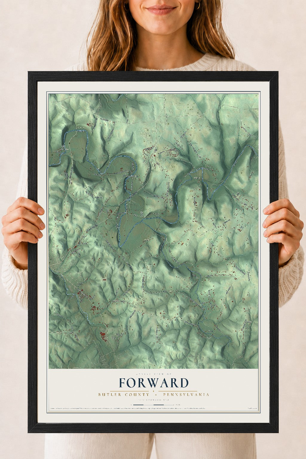 Map of Forward, Butler County, Pennsylvania, 18 x 24 inch print in a black wood frame