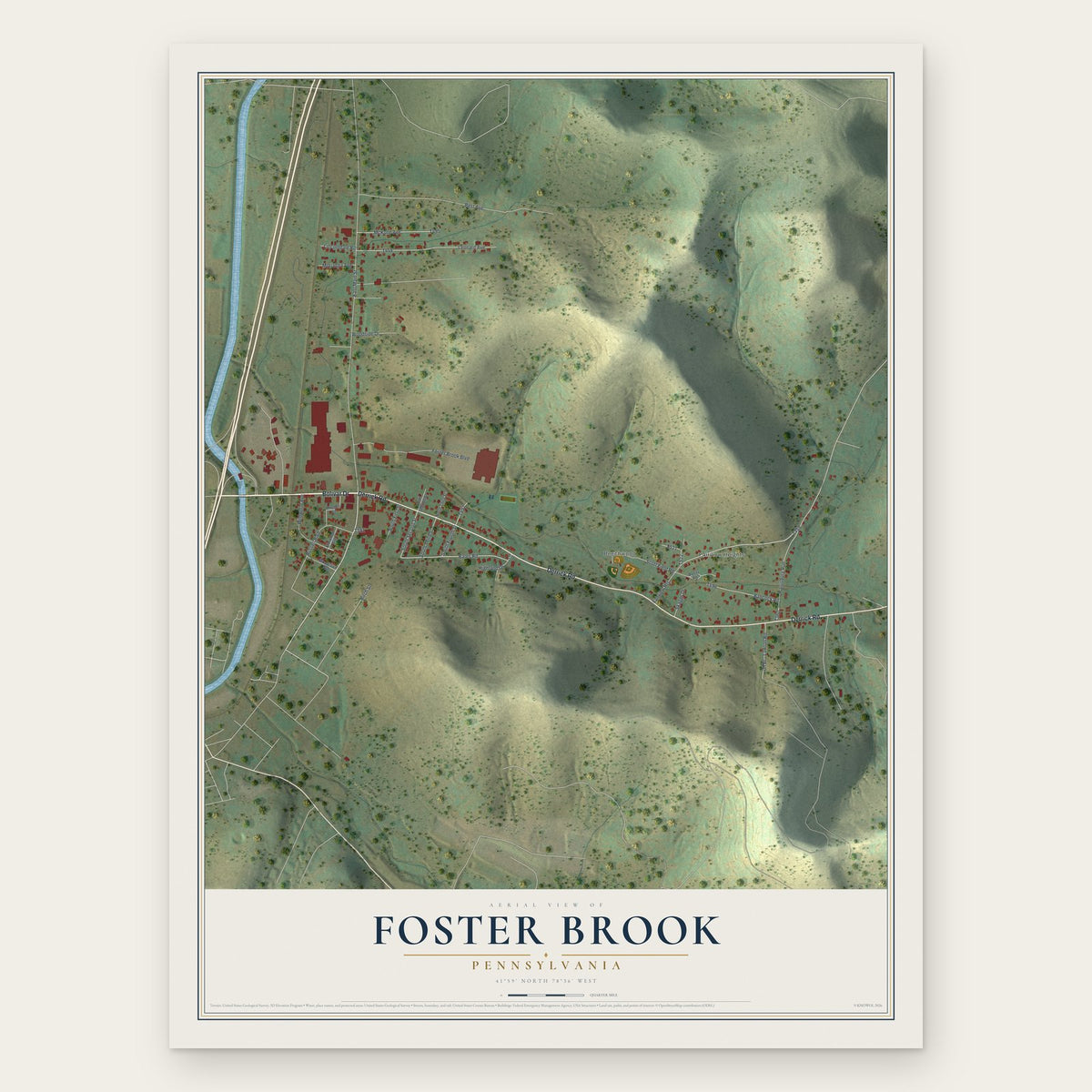 Foster Brook, Pennsylvania map print, the full design