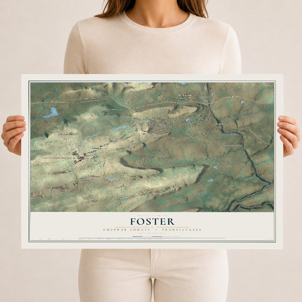 Map of Foster, Luzerne County, Pennsylvania, 12 x 18 inch unframed archival matte print