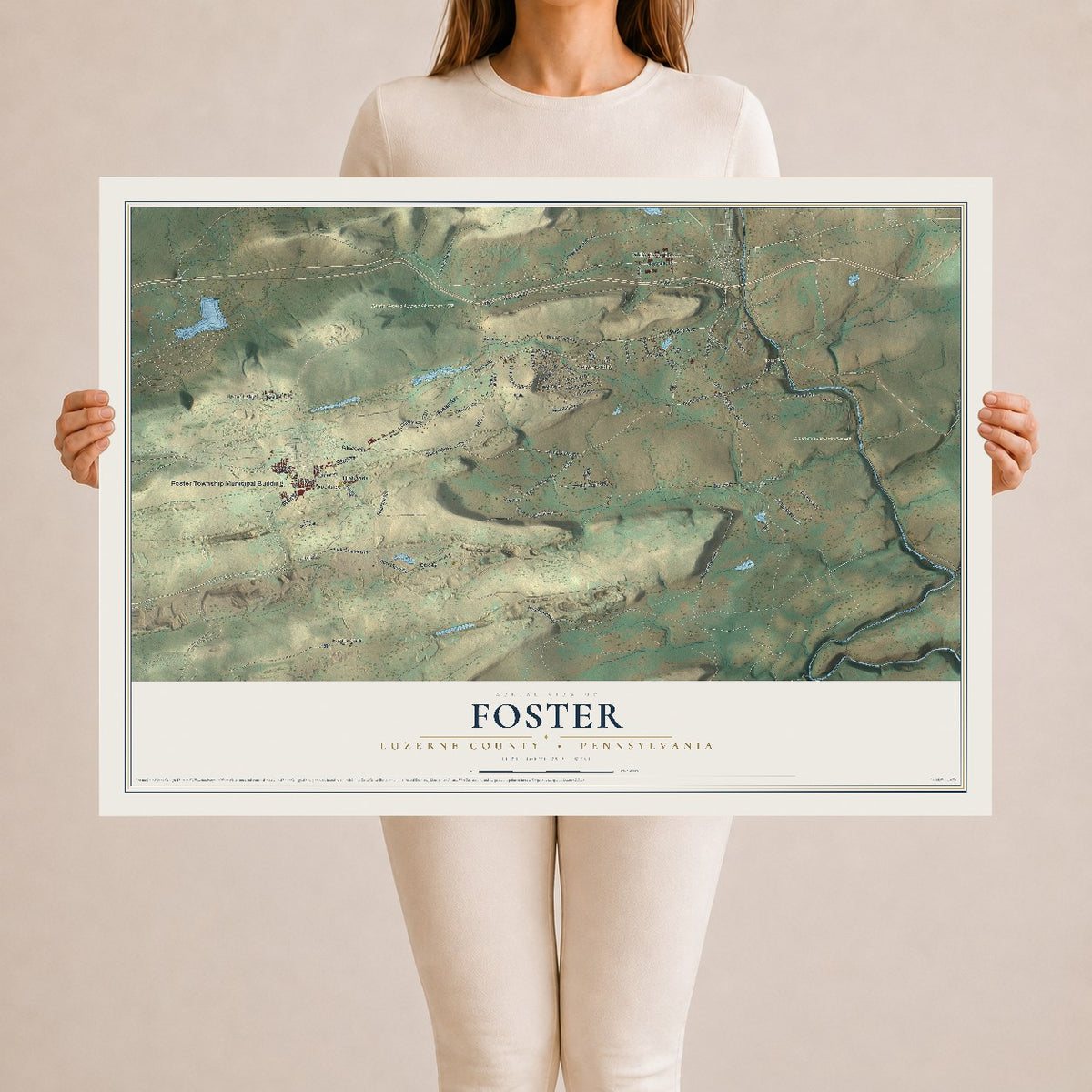 Map of Foster, Luzerne County, Pennsylvania, 24 x 36 inch unframed archival matte print