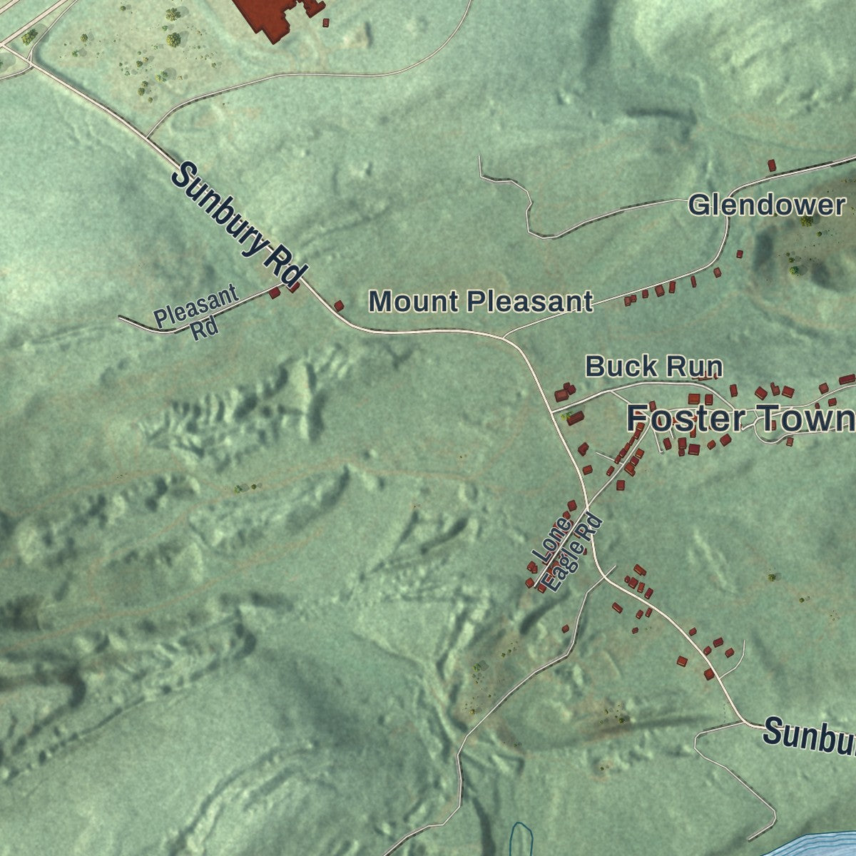 Close-up of the map of Foster, Schuylkill County, Pennsylvania print showing street and building detail