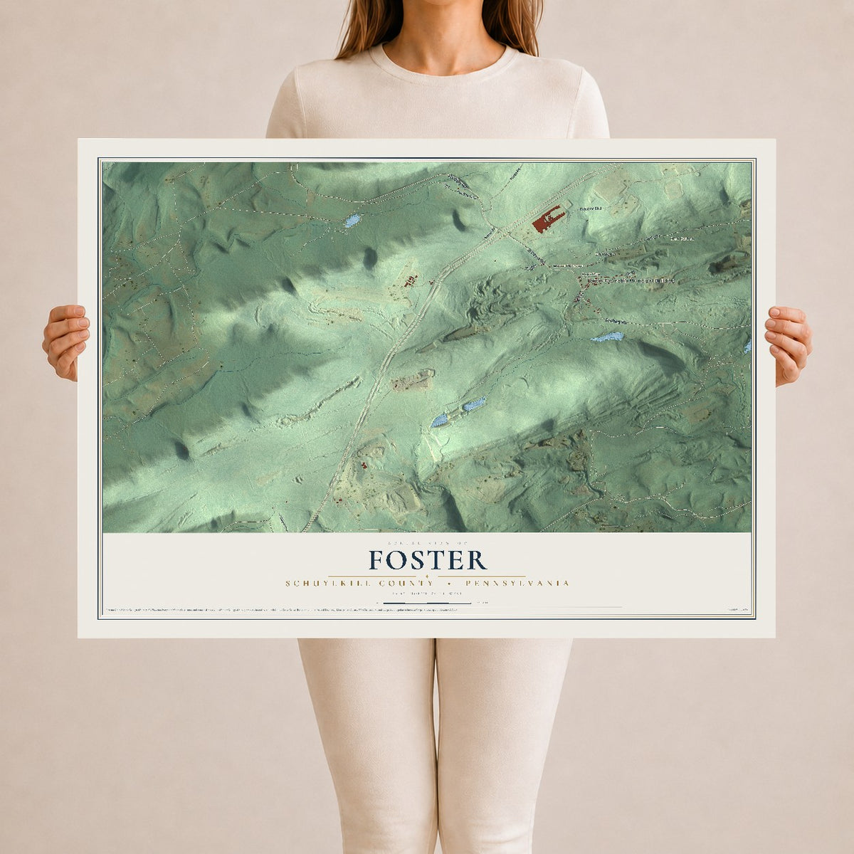 Map of Foster, Schuylkill County, Pennsylvania, 24 x 36 inch unframed archival matte print