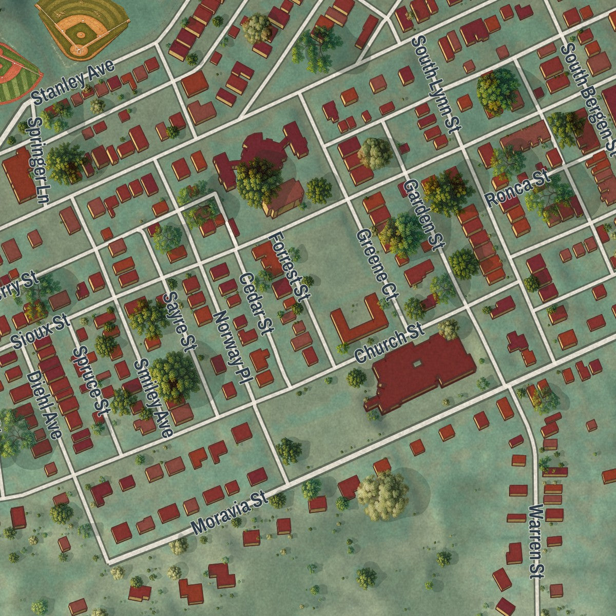 Second close-up of the map of Fountain Hill, Pennsylvania print showing more streets and buildings