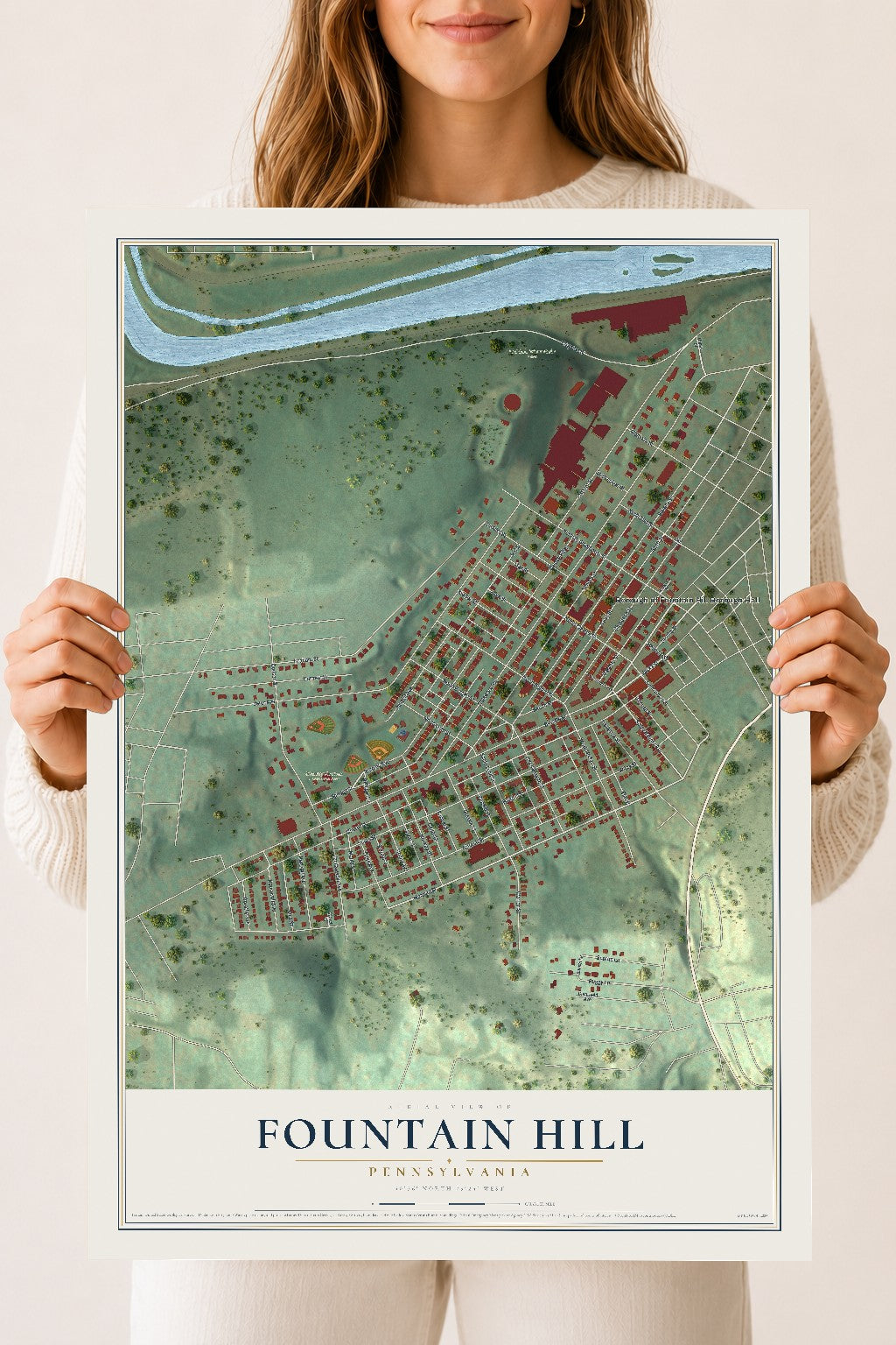 Map of Fountain Hill, Pennsylvania, 18 x 24 inch unframed archival matte print