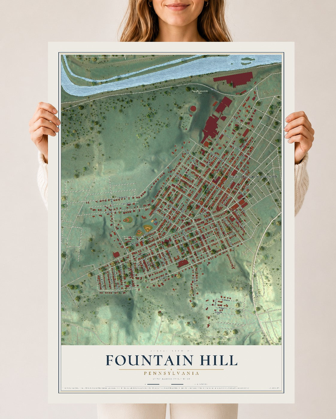 Map of Fountain Hill, Pennsylvania, 24 x 36 inch unframed archival matte print