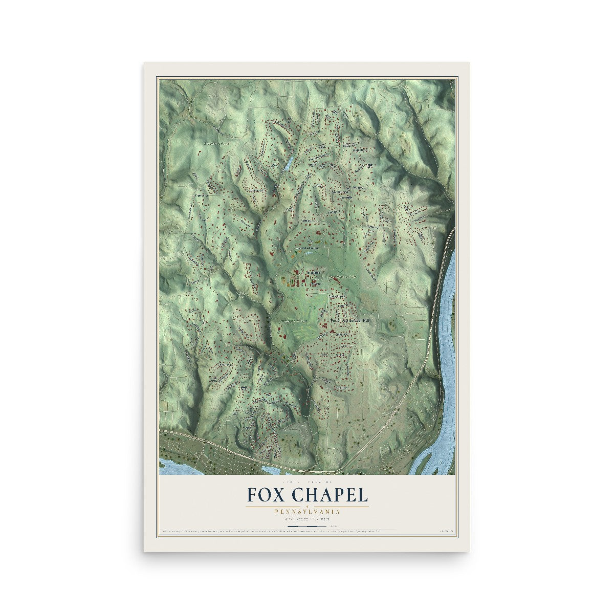 Map of Fox Chapel, Pennsylvania, 12 x 18 inch unframed archival matte print