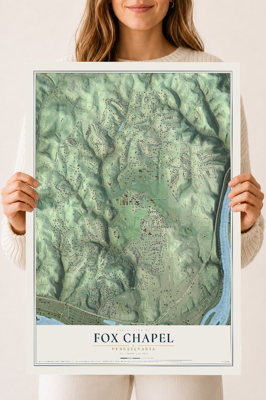 Map of Fox Chapel, Pennsylvania, 18 x 24 inch unframed archival matte print