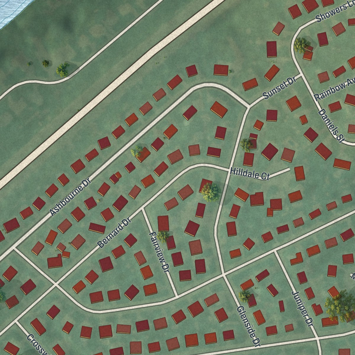 Close-up of the map of Fox Chase, Pennsylvania print showing street and building detail