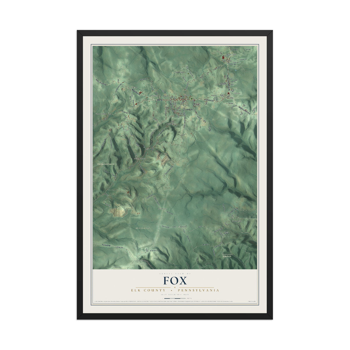 Map of Fox, Elk County, Pennsylvania, 12 x 18 inch print in a black wood frame