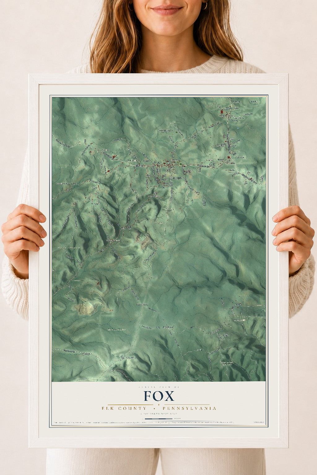 Map of Fox, Elk County, Pennsylvania, 18 x 24 inch print in a white wood frame