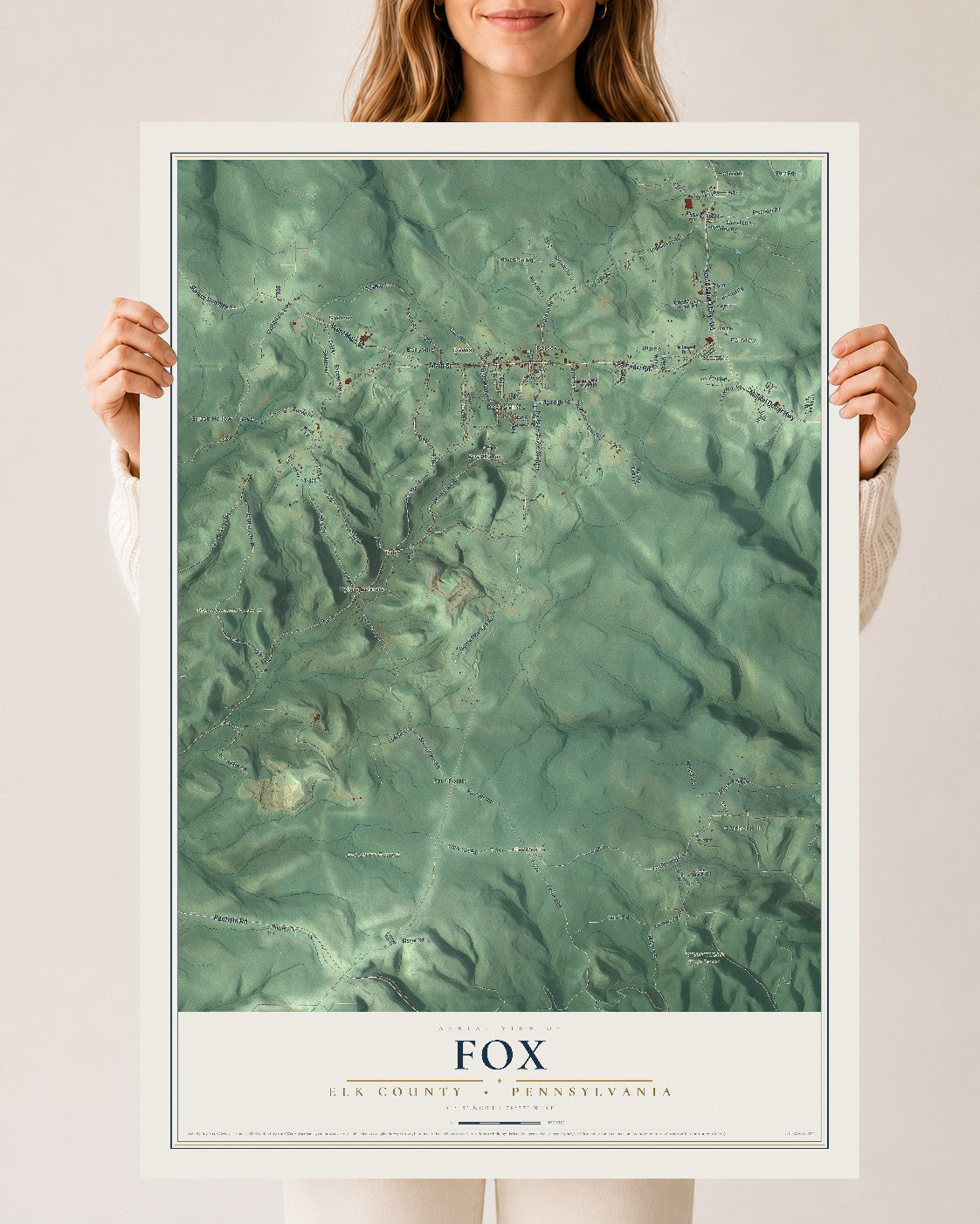 Map of Fox, Elk County, Pennsylvania, 24 x 36 inch unframed archival matte print