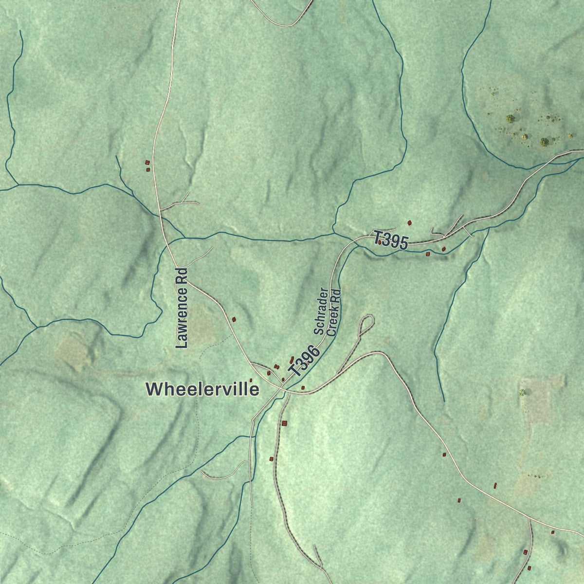 Second close-up of the map of Fox, Sullivan County, Pennsylvania print showing more streets and buildings