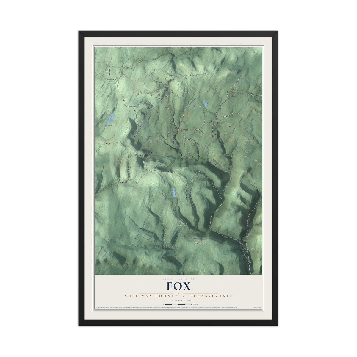 Map of Fox, Sullivan County, Pennsylvania, 12 x 18 inch print in a black wood frame