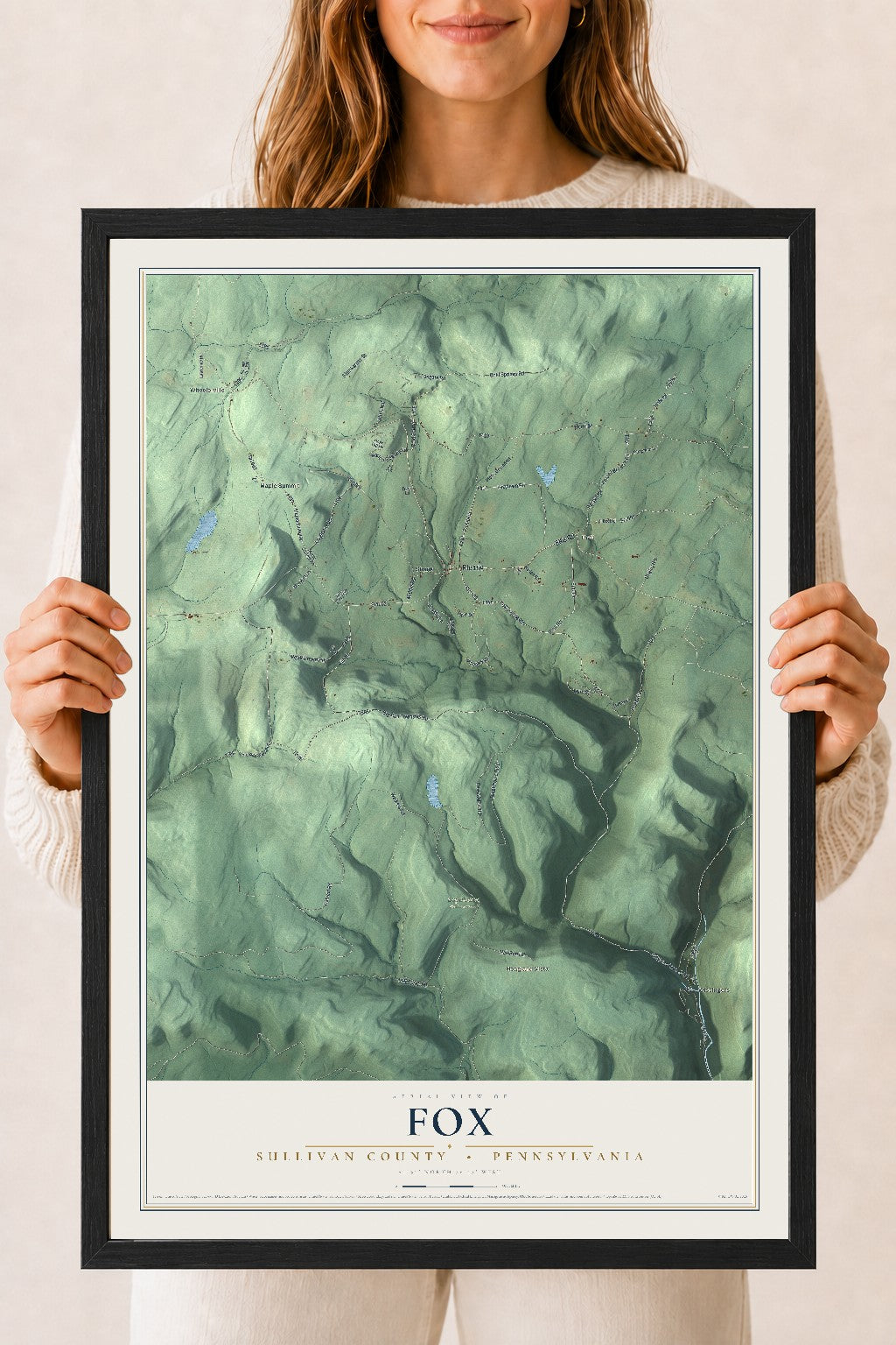 Map of Fox, Sullivan County, Pennsylvania, 18 x 24 inch print in a black wood frame