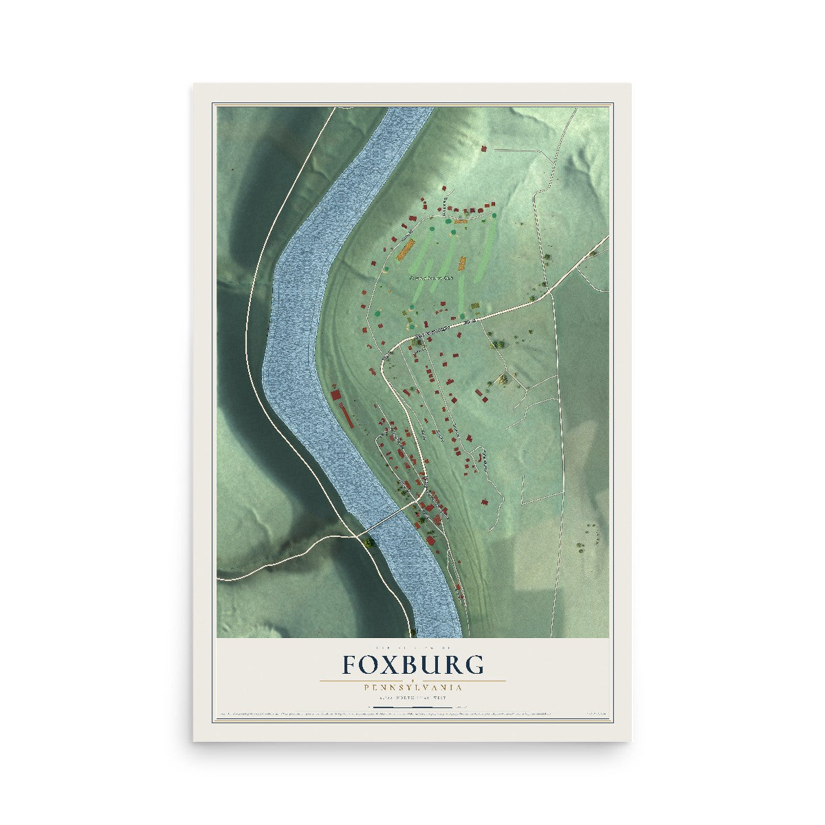 Map of Foxburg, Pennsylvania, 12 x 18 inch unframed archival matte print