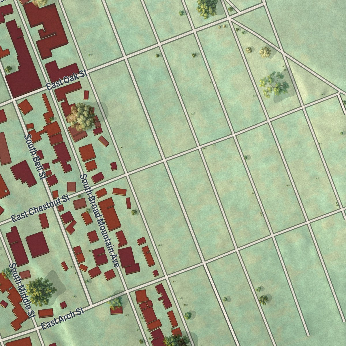 Second close-up of the map of Frackville, Pennsylvania print showing more streets and buildings