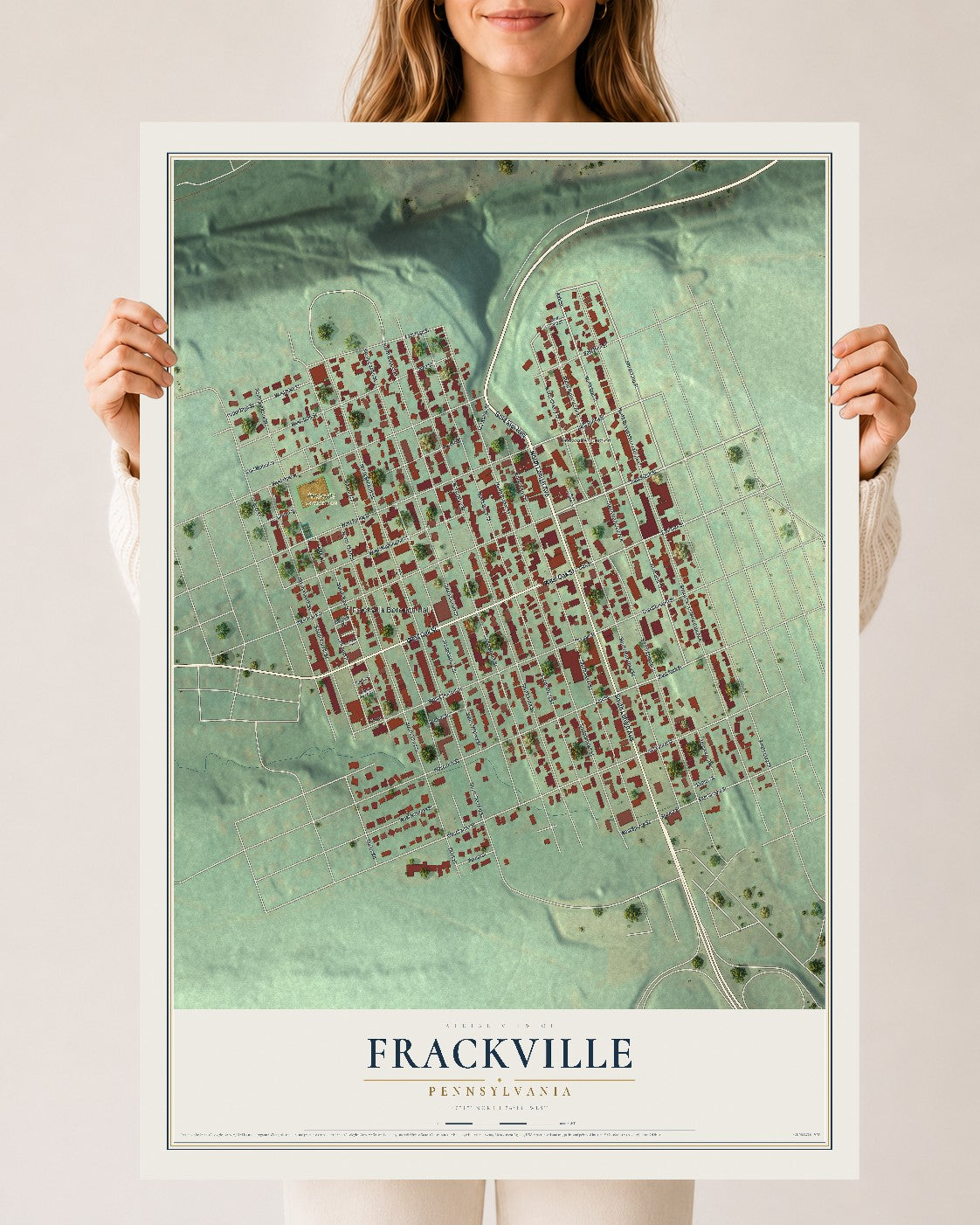 Map of Frackville, Pennsylvania, 24 x 36 inch unframed archival matte print